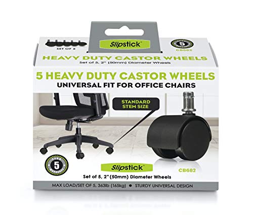 Slipstick CB682 2-Inch Replacement Office Chair Wheels – Set of 5, Universal 7/16" Stem