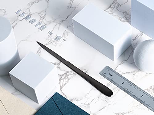 9 Inch Black Metal Letter Opener with Minimalist Design, Safe Double Edge Blades, Long Handle - Matte Black, 1 Pack