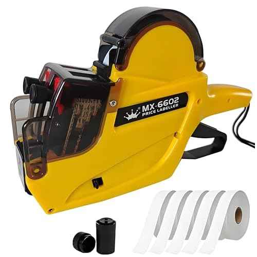 MX-6602 2-Line Pricing Gun, for Office & Retail Shop | Includes 2500 Sticker Labels & 1 Ink Wheel - Yellow