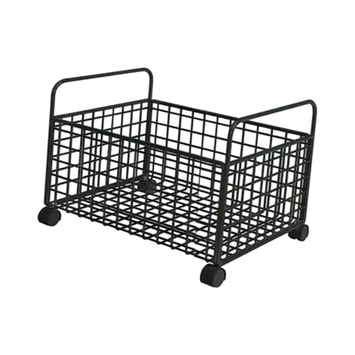 Under Desk Storage Cart with Lockable Wheels - Mobile Mesh Utility Cart, Black (Medium)