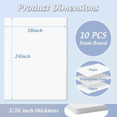 Golden State Art, 10 Pack White Foam Board 18X24 Inch, 3/16'' Thick, Acid Free Foma Core Poster Board for Mounting, Crafts, Art, Presentation