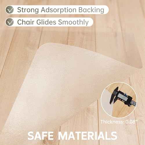 Office Chair Mat for Hardwood Floor, 48" x 30" Transparent Floor Mats Wood/Tile Protection Mat for Office & Home, 0.08" Thick Heavy Duty Desk Chair Mats, Smooth Glide for Rolling Chairs