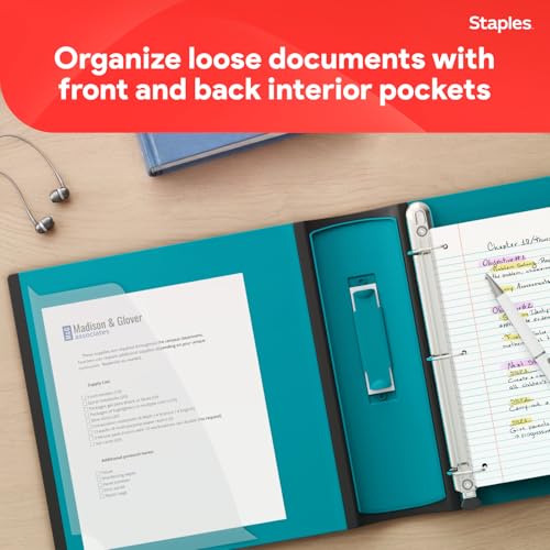 Staples Better Binder 2-Inch D-Ring View Teal - Holds 540 Sheets, Heavy Duty