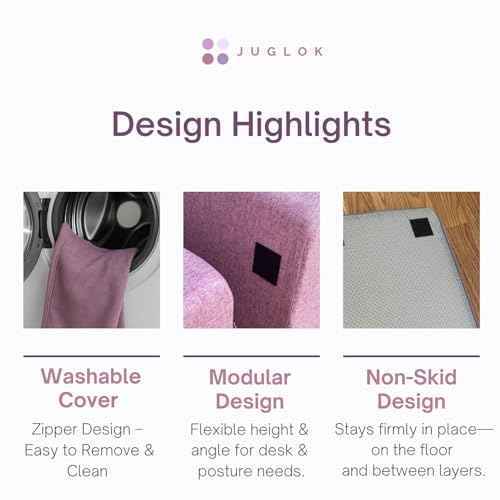 Purple Adjustable Foot Rest for Under Desk at Work ? Ergonomic Linen Memory Foam Footrest Pillow with Breathable Washable Cover, DIY Height Adjustment for Office Chair, Gaming, Home & Travel Use