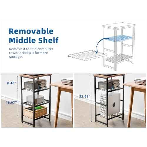 4 Tier Printer Stand, Spacious Floor Mount, Metal, Industrial, Printer Table Holder with Storage Shelf for Home Office Fax Machine Scanner