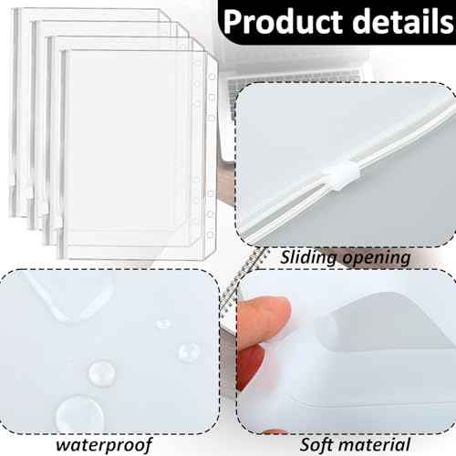 Premium Clear Binder Zipper Folders - 12PCS A5 Size 6 Holes Binder Inserts, Document Filing Bags for 6-Ring Notebook Loose Leaf Bags