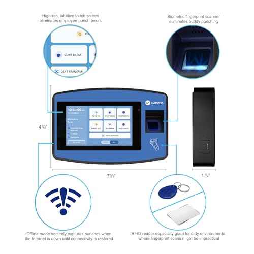 uAttend NX2500 Biometric Fingerprint, RFID, PIN Time Clock for Small Business ? Cloud-Based Attendance System with Optional Payroll Integration ? All-in-One System