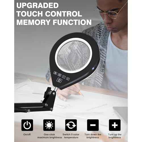 10X & 5X Magnifying Glass with Light, Ultra Long Swing Arm, 5 Colors & 10 Brightness, Real Glass Lens Large Magnifying Lamp for Craft Painting Workbench Jewelry Making Hobby Close Work (White)