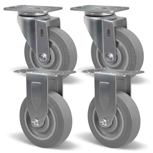 SY America 4" Caster Wheels,Industrial Casters, Heavy Duty Casters Set of 4,Non-Marking Thermoplastic Rubber Castor Wheels for Cart, Furniture and Workbench, 2 Swivel & 2 Rigid, 1200 lbs Capacity