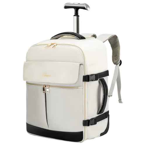 LOUEO Travel Rolling Backpack for Women with Wheels, 17 Inch Wheeled Carry on Luggage for Adults