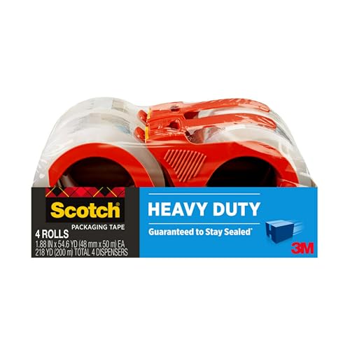 Scotch Heavy Duty Shipping Packing Tape - 4 Rolls with Dispensers, 1.88 in. x 54.6 yd., Clear