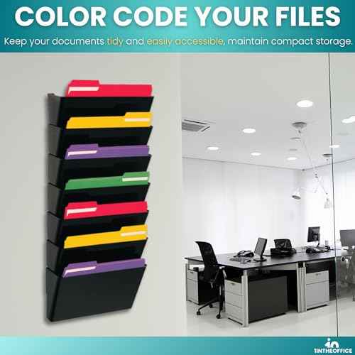 Hanging Wall File Organizer, Wall Mounted File Holder, Letter Size, 7 Pocket, Expandable, Black