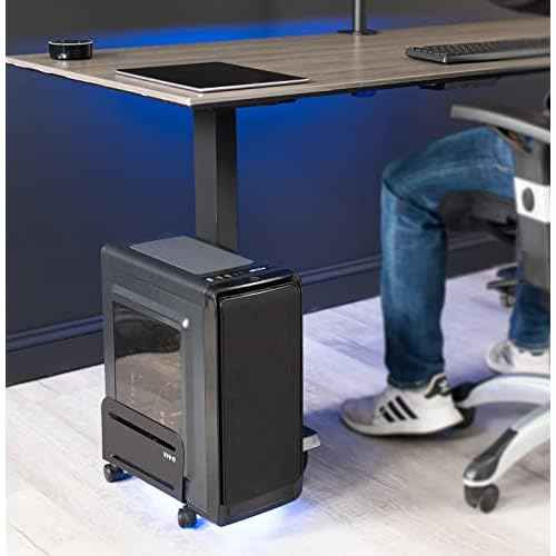 VIVO Large Computer Tower Desktop ATX-Case, CPU Steel Rolling Stand, 7.8 to 14 inch Wide Adjustable Mobile Cart Holder with Locking Caster Wheels, Gaming PC Holder, Black, CART-PC01L