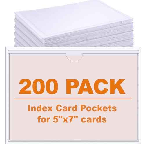 Outus 200 Pack Self Adhesive Label Pockets Bulk Plastic Labels Holders for Storage Bins Clear Classroom Nameplate Sleeves Index Card Tote Photos Waterproof Protect Office(5x7 Inch)