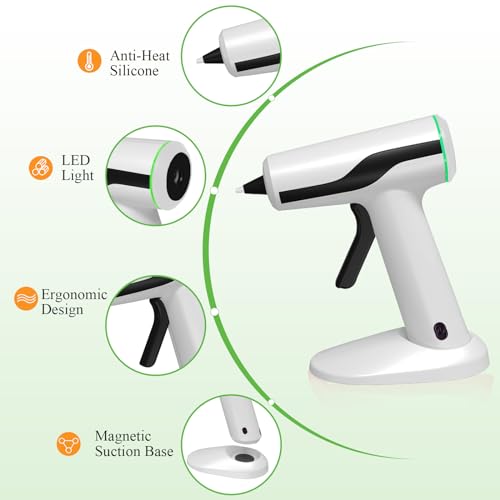 Cordless Hot Melt Glue Gun with 2.2Ah Battery - White, Auto Power-Off