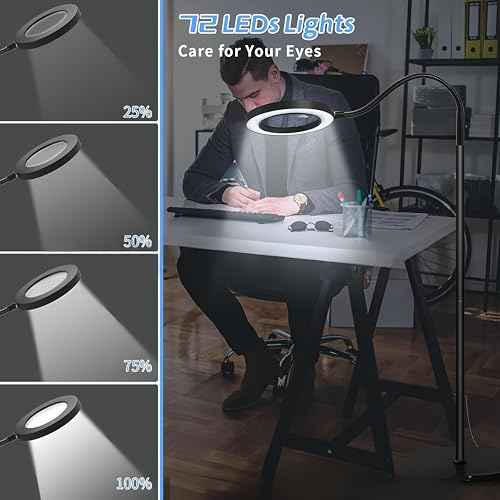 10X Magnifying Glass with Light Three Color Temperature LED Adjustable Height Floor Lights Suitable for Reading, Handicrafts, and Jewelry Merchants