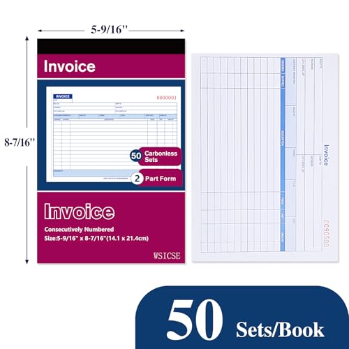 6 Pack Invoice Receipt Book, 2-Part Carbonless, 5-9/16 x 8-7/16 in – WSICSE