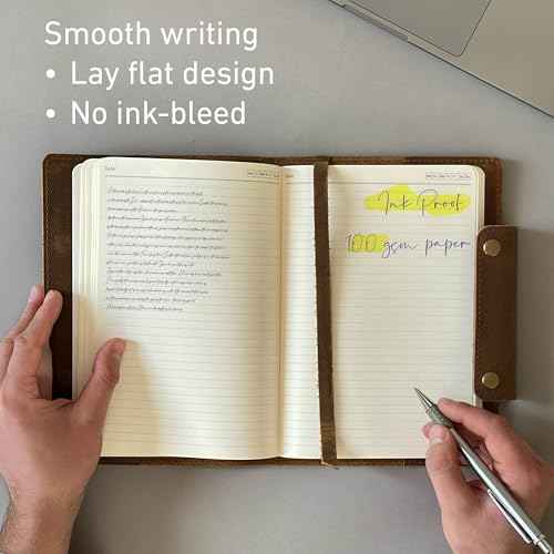 Albero A5 Genuine Leather Journal Refillable ? 5x8 Notebook Cover ? 360 Lined Pages (100gsm) ? Writing Diary Organizer - Vintage Brown Handmade Note Book for Men & Women