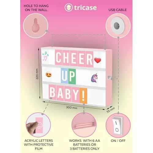Pink Cinema Light Box with 312 Letters, Emojis & 3 Markers - Led Light Box Sign for Home & Pink Room Decor - Premium Light Up Letter Board - Best Gift Idea for Women & Girls on Christmas or Birthdays