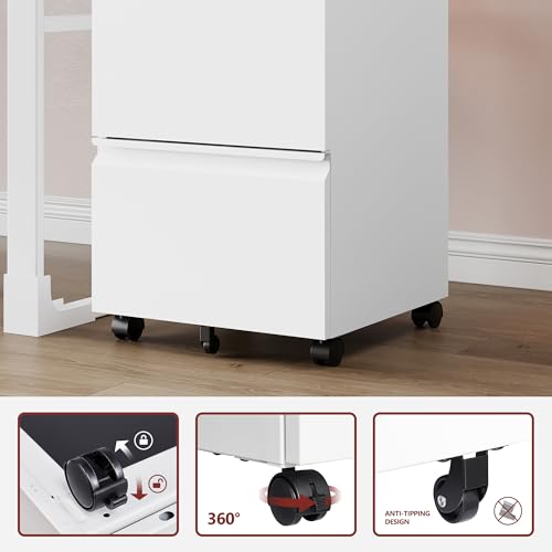 RAVIGIN 2-Drawer Mobile File Cabinet with Lock, Fully Assembled, White