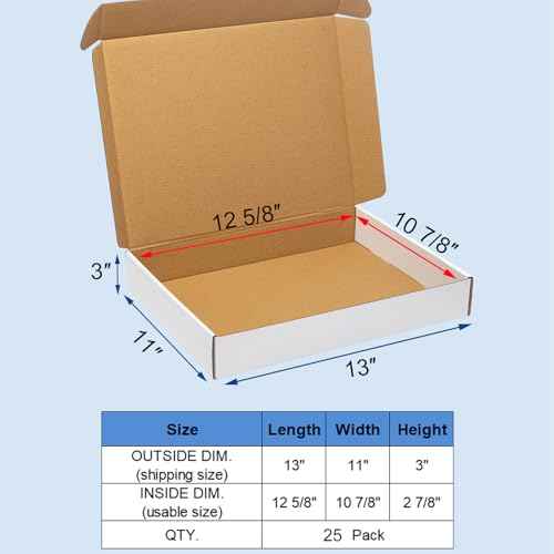 White Shipping Boxes 13x11x3" 25 Pack - Corrugated Cardboard Box Mailers for Small Business, Literature Mailer Packaging Supplies