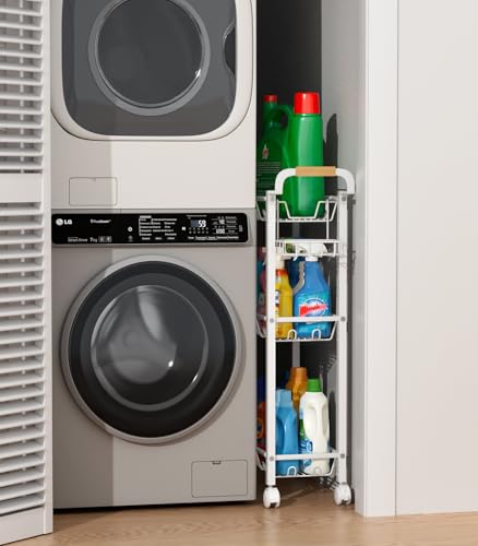 AOODA Arctic White Laundry Room Cart 8.2 x 18 x 33.5 with Detergent Holder