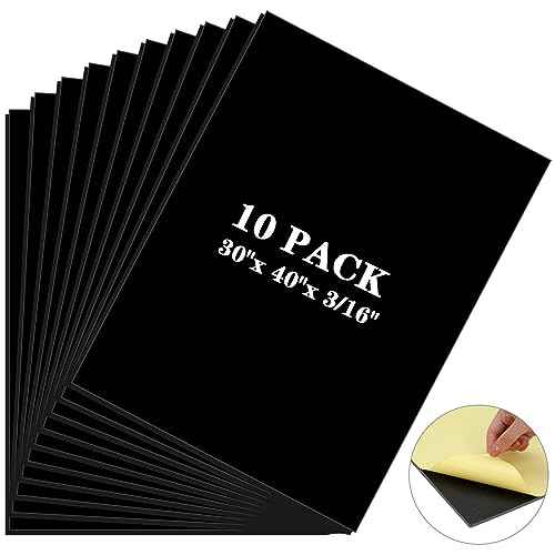 Kathfly 10 Pcs Self Adhesive Foam Boards Bulk 40 x 30 Inch Large Foam Core Board Giant Foam Poster Board with 1 Side Adhesive Blank Board for Home Presentation Craft, 3/16'' Thick(Black)