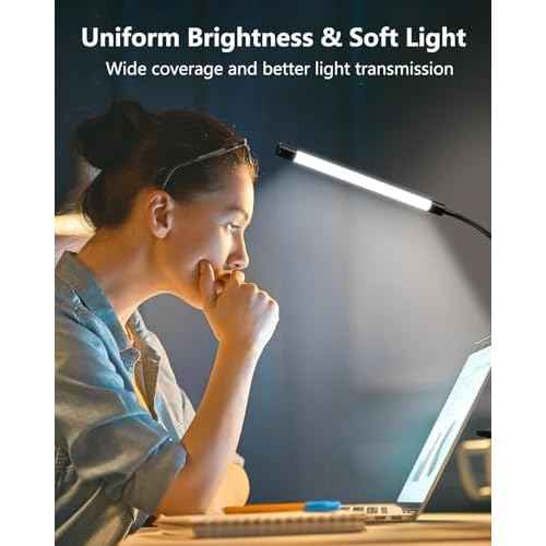 JHD LED Desk Lamp with Clamp - Adjustable 3 Color Modes 10 Brightness Level Table Lamp, USB Eye Caring Flexible Gooseneck Desk Light for Home Office, Dorm Room, Reading, Nail, Clip On Light, Black