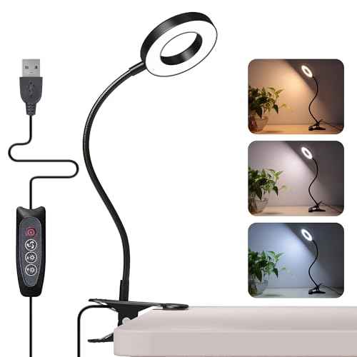 Foneso Desk Lamp Clip on Light, 48 LED USB Lamp with 3 Color Modes 10 Brightness Levels, 360¡Æ Flexible Gooseneck Eye Protection Bed Night Light for Reading, Makeup, Craft (Black)