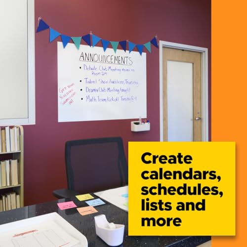 Post-it 4W x 25.6H Inch Dry Erase Whiteboard Film for Walls, Doors, Tables - Removable & Stain-Proof, Easy Install, 3x2 ft Roll
