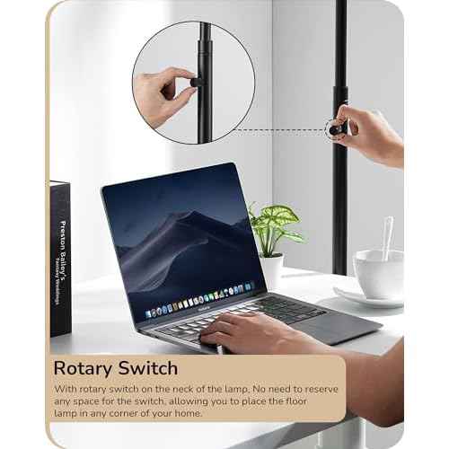 EDISHINE Black Arc Floor Lamp Dimmable, Standing Lights with Rotary Switch & Adjustable Line Lampshade, Tall Standing Lamp for Bedroom, Office, Reading Corner, A19 LED Bulb Included