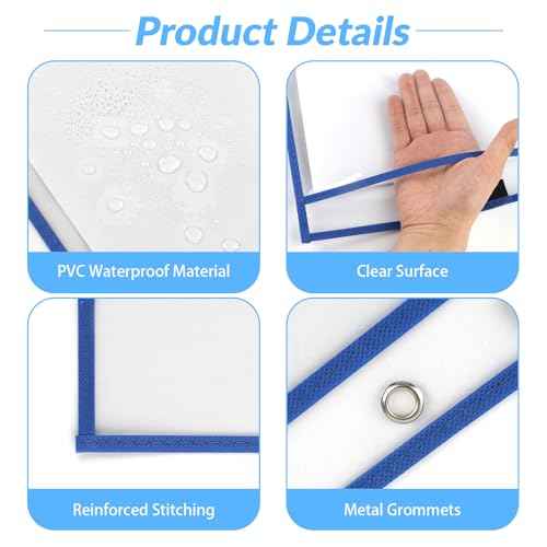 BEVTEE 8 Pack Dry Erase Pocket Sleeves with 1 Ring, 10x14 Inch Clear Plastic Paper Sleeves, Reusable Sheet Protectors, Teaching Supplies for Classroom Elementary