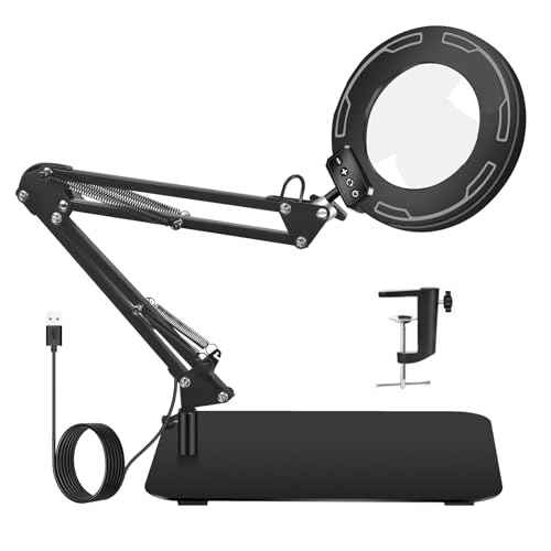 12X Magnifying Glass with Light and Stand, Magnifier with Light Hands Free, 2-in-1 & 5 Color Modes LED Lighted, Magnifying Reading Lamp for Craft Hobby Reading Painting Sewing Close Work