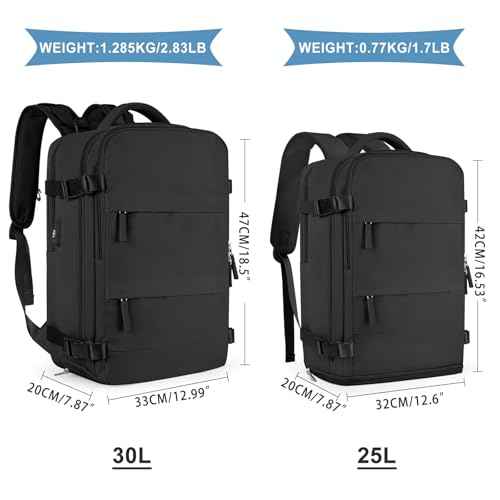 coowoz Large Travel Backpack For Women Men,Carry On Backpack Flight Approved,Hiking Backpack Waterproof Outdoor Sports Rucksack Casual Daypack Fit 15.6 Inch Laptop Shoes Compartment (Black)
