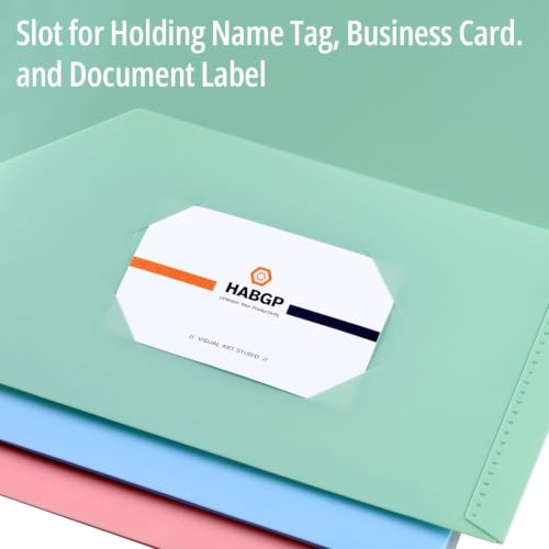 Habgp 6 Pack Pastel Colored File Folders with Pockets & Business Card Holders