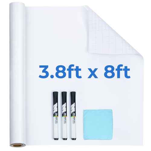 M&G White Board Wallpaper Dry Erase Board for Wall, 3.8 ft x 8 ft Whiteboard Peel and Stick Wallpaper, Dry Erase Contact Paper with 3 Markers and Wipe Out Cloth (Inside The Roll), No Ghosting