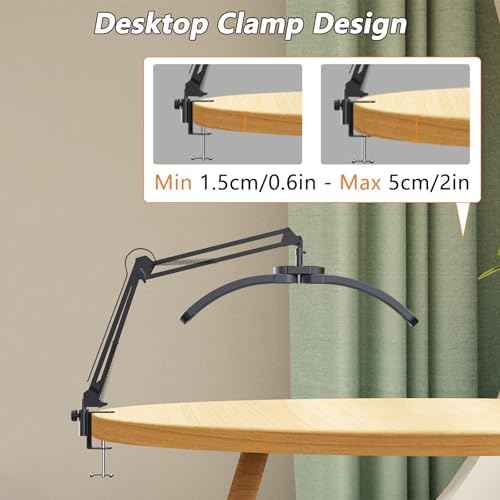 Half Moon Light for Nail Desk, 2-in-1 Foldable Half Moon Desk Lamp, Arch Nail Tech Light with 3 Color Modes & 10 Brightness for Eyelash Beauty, Tattoo, 3000K-6500K - Black