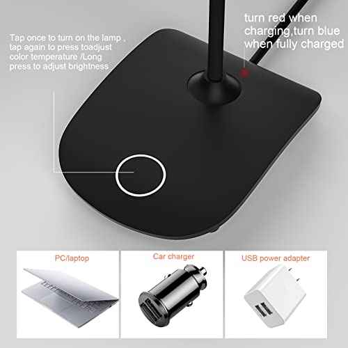 DEEPLITE Battery Operated Desk Lamp, LED Desk Light 3 Lighting Stepless Dimming, Table Lamp 5W Touch Control Eye Caring, Flexible Gooseneck, Portable Reading Light for Dorm Study Bedroom (Set of 2)