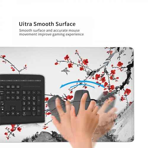 AQQA Extended Gaming Mouse Pad Cherry Blossoms Japanese XXXXL Full Desk Mousepad 48" x 24", Non Slip Desk Mat with Stitched Edge Computer Keyboard Mat for Office