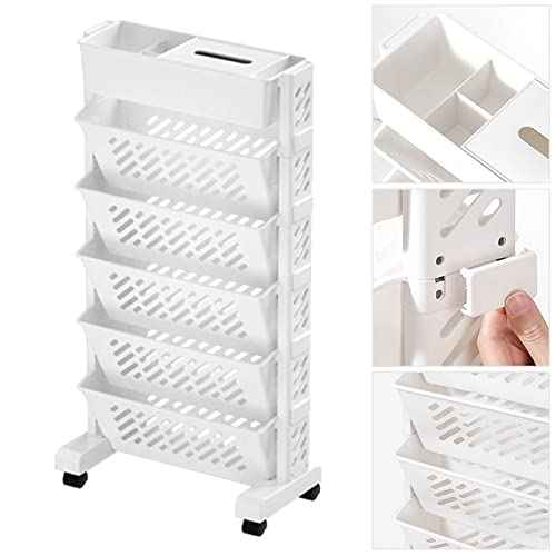 Rolling Bookshelf Mobile Bookcase Plastic 6-Layer Storage Cart with Wheels for Home Office Classroom (6 Layer, without )