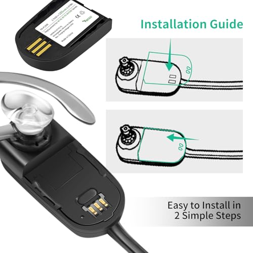 2-Pack 84598-01 82742-01 Battery Upgraded 180mAh for Plantronics Savi WH500 W745 W740 W440 W445 W02 CS540XD 204755-01 Headsets Replacement with 3-Pack Earhooks Spare Earbuds Foam Tube Kit