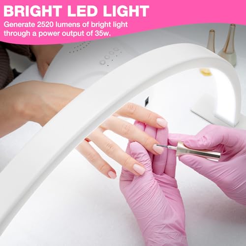 Noverlife 29in Half Moon Light for Nail Desk, 35W 2520 Lumen Manicure Nail Tech Lamp 3 Color Led Lash Light Tattoo Light, 3000k-6000k Stepless Dimming Brightness for Eyelash Beauty Spa Salon