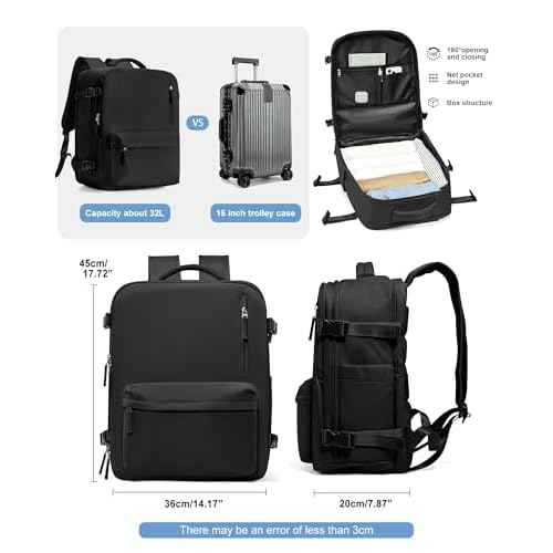 VGCUB Travel Backpack for Women Men for Spirit Airlines Personal Item Bag 18x14x8 Inches Laptop College Waterproof Carry on Flight Approved Work Backpack Mochila de Viaje,Large Black