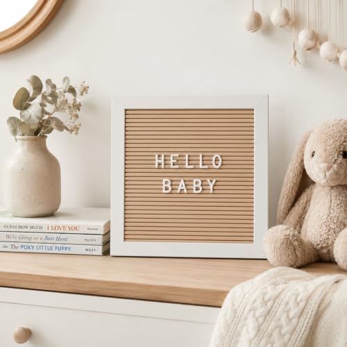 Kate & Milo White and Taupe Wooden Letterboard 10x10 Inch, Photo Prop & Decor