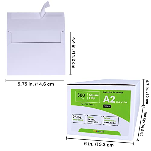 Winlyn 500 Pcs A2 White Invitation Envelopes Self Seal RSVP Mailing