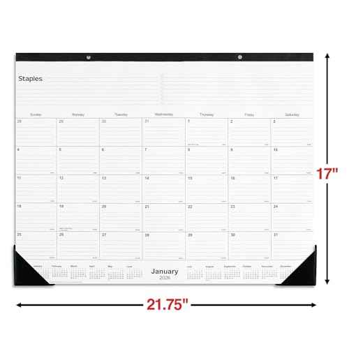 Staples 2026 Year 21.75" x 17" Monthly Desk Pad Calendar, White/Black (ST12951-26)