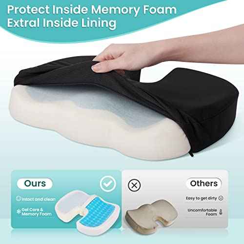 Office Chair Seat Cushion, Cooling Gel Enhanced Memory Foam Cushion for Long Sitting - Back, Sciatica, Coccyx, Tailbone Pain Relief Pillow - for Office, Gaming, Car, Wheelchair - Black, X-Large