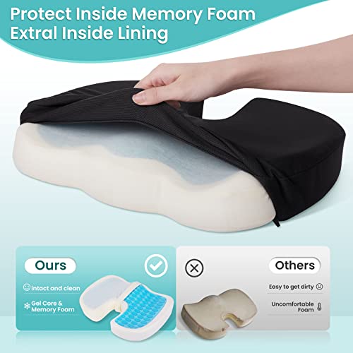 CushZone Gel Seat Cushion Large Black – Cooling Memory Foam Office Chair Pad
