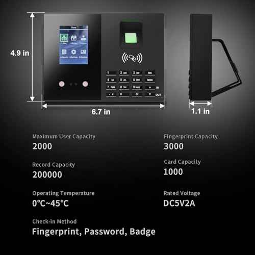 Time Clock-Time Clocks for Employees Small Business-Badges& Fingerprint Attendance Machine, 0 Monthly Fee Office in/Out Punch Clock, with 5 Badges-T200