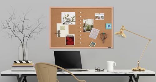 Quartet Oak Frame Cork Bulletin Board 23x35 Inch Framed Message Board